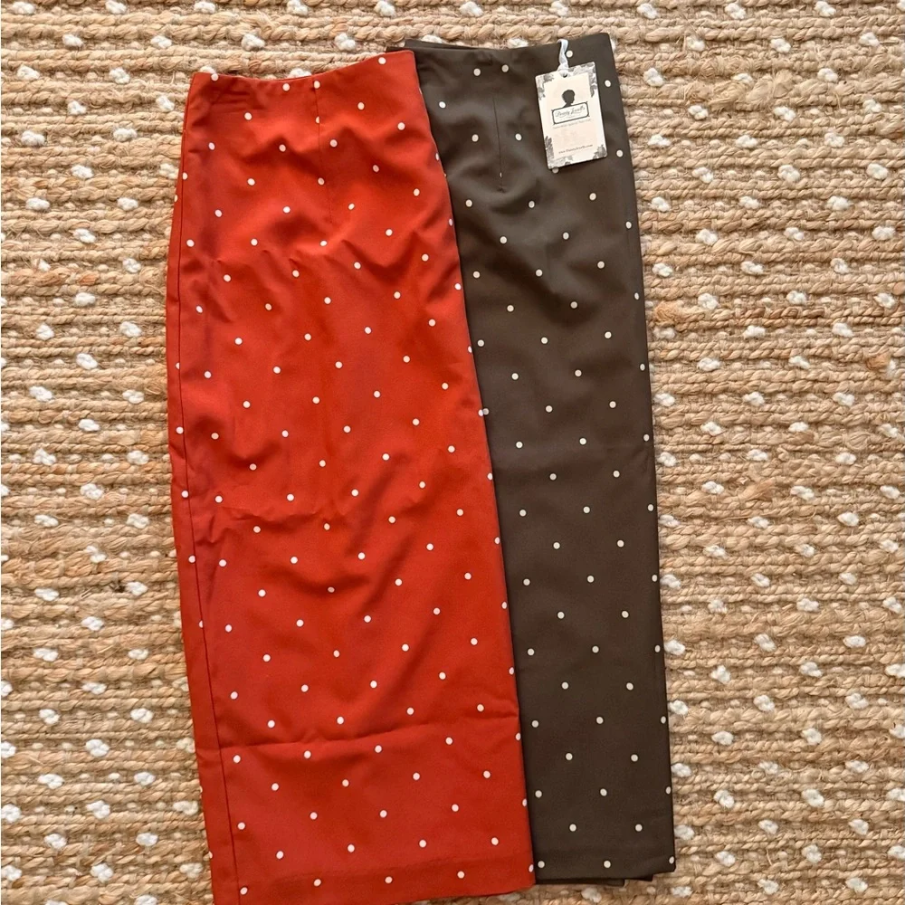 Dainty Jewells Burnt Orange and Olive Green Polkadot Skirts - Picture 1 of 1